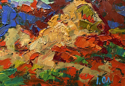 Vibrant impressionist oil painting Golden haystacks by Oleksiy Ivanyuk
