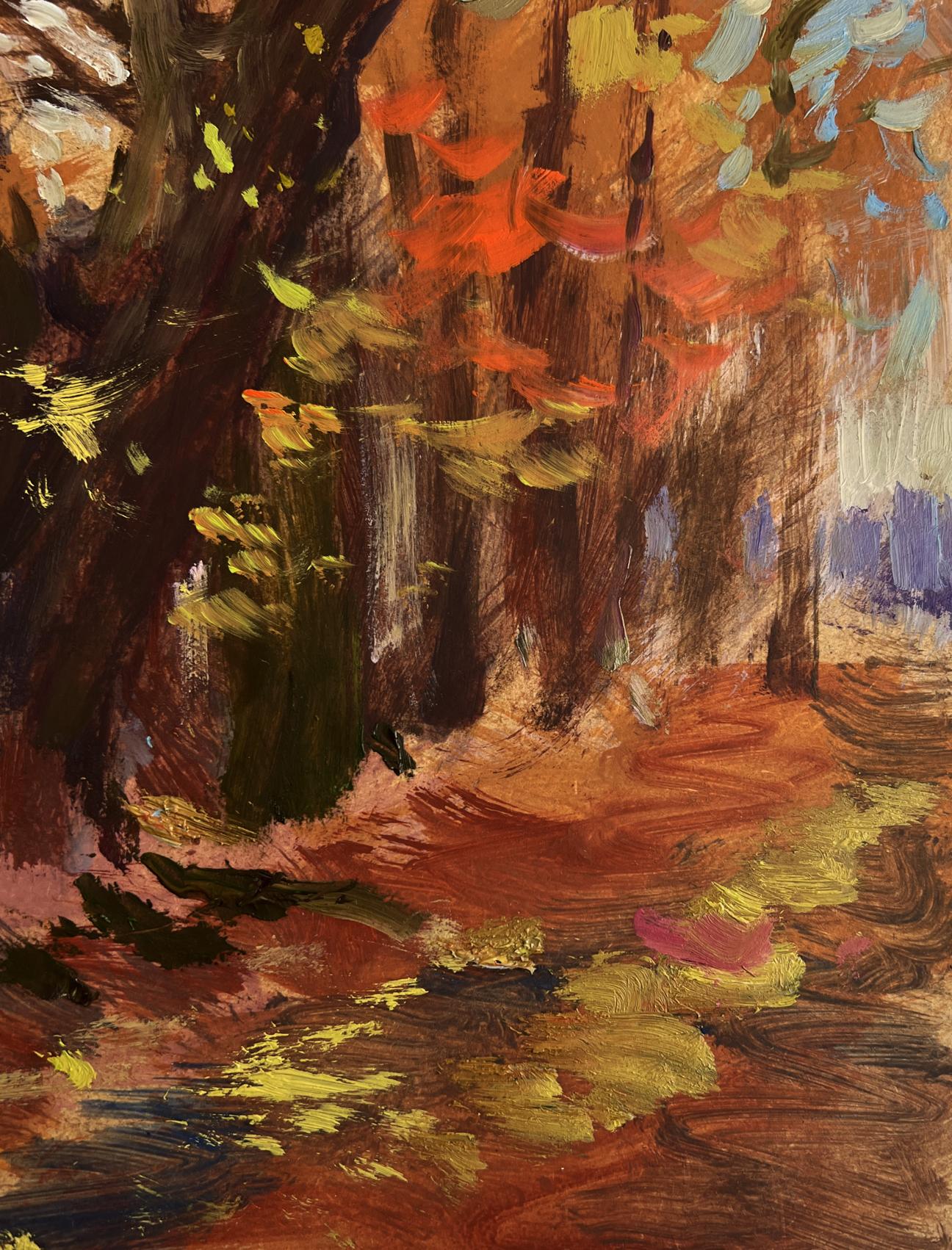 Oil painting of autumn street in golden leaves by Yuriy Suprunchuk