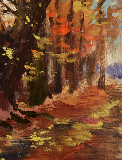 Oil painting of autumn street in golden leaves by Yuriy Suprunchuk