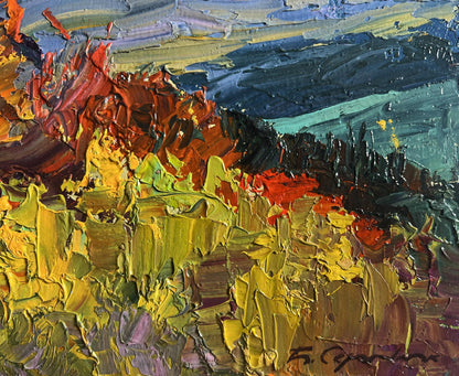 Vibrant impressionist oil painting Golden Mountain Fields by Boris Serdyuk