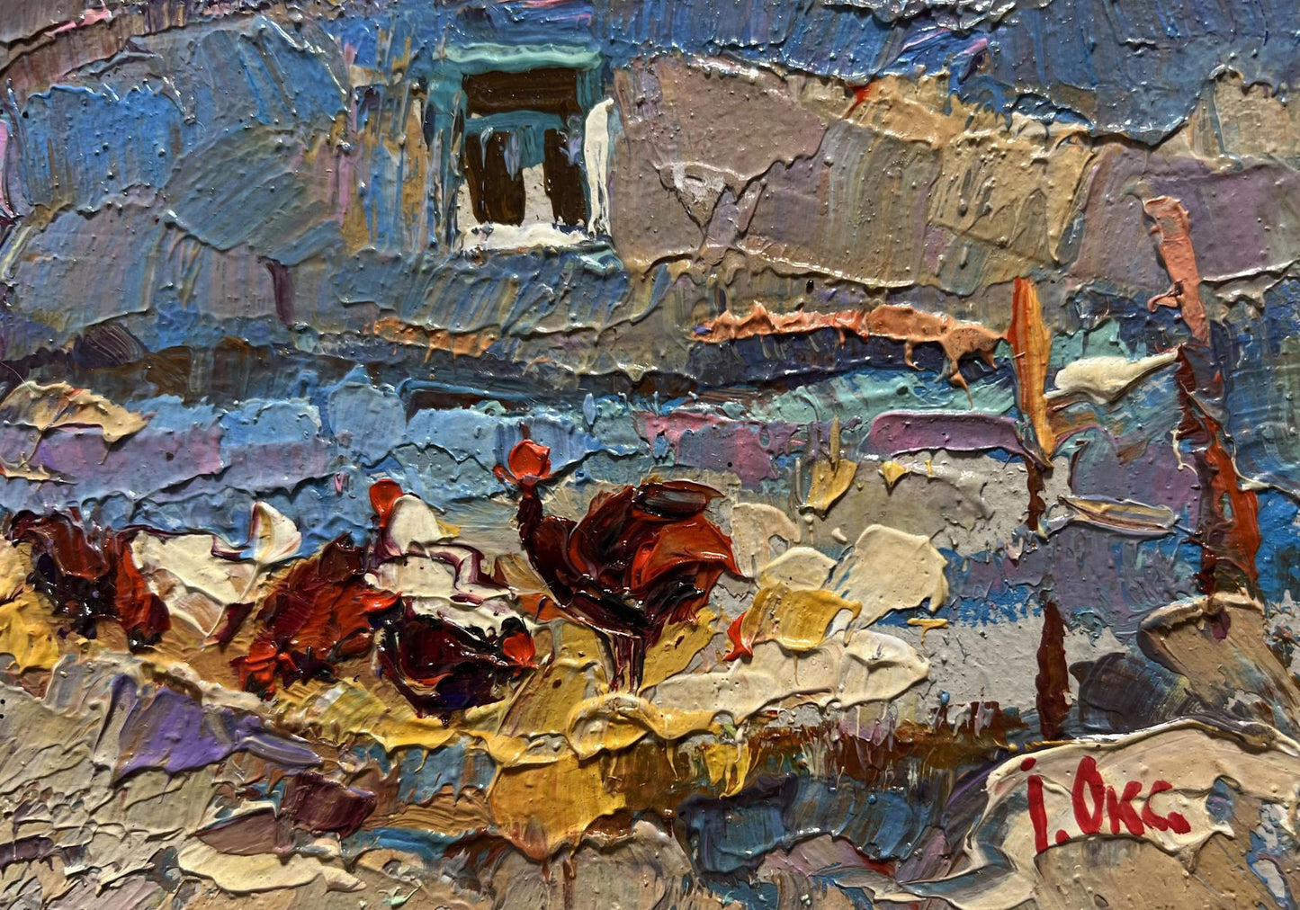 Textured impasto oil painting Frost in the Yard by Oksana Ivanyuk