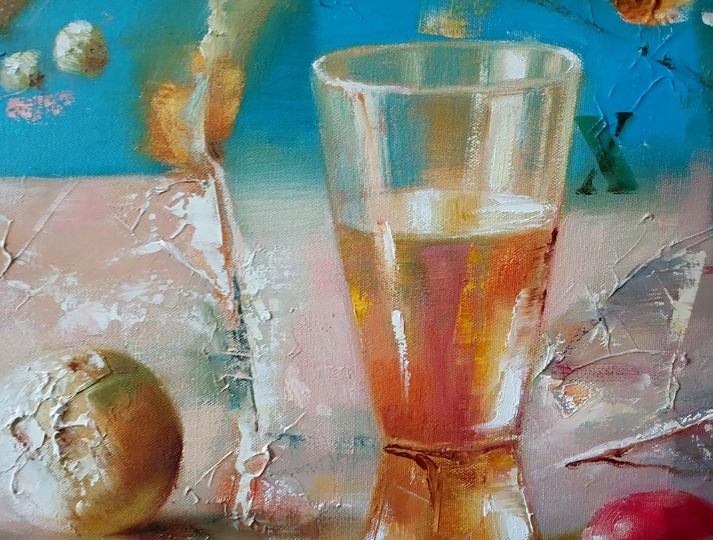 Abstract oil painting Thaw by Anatoly Tarabanov of frothy amber beer glass