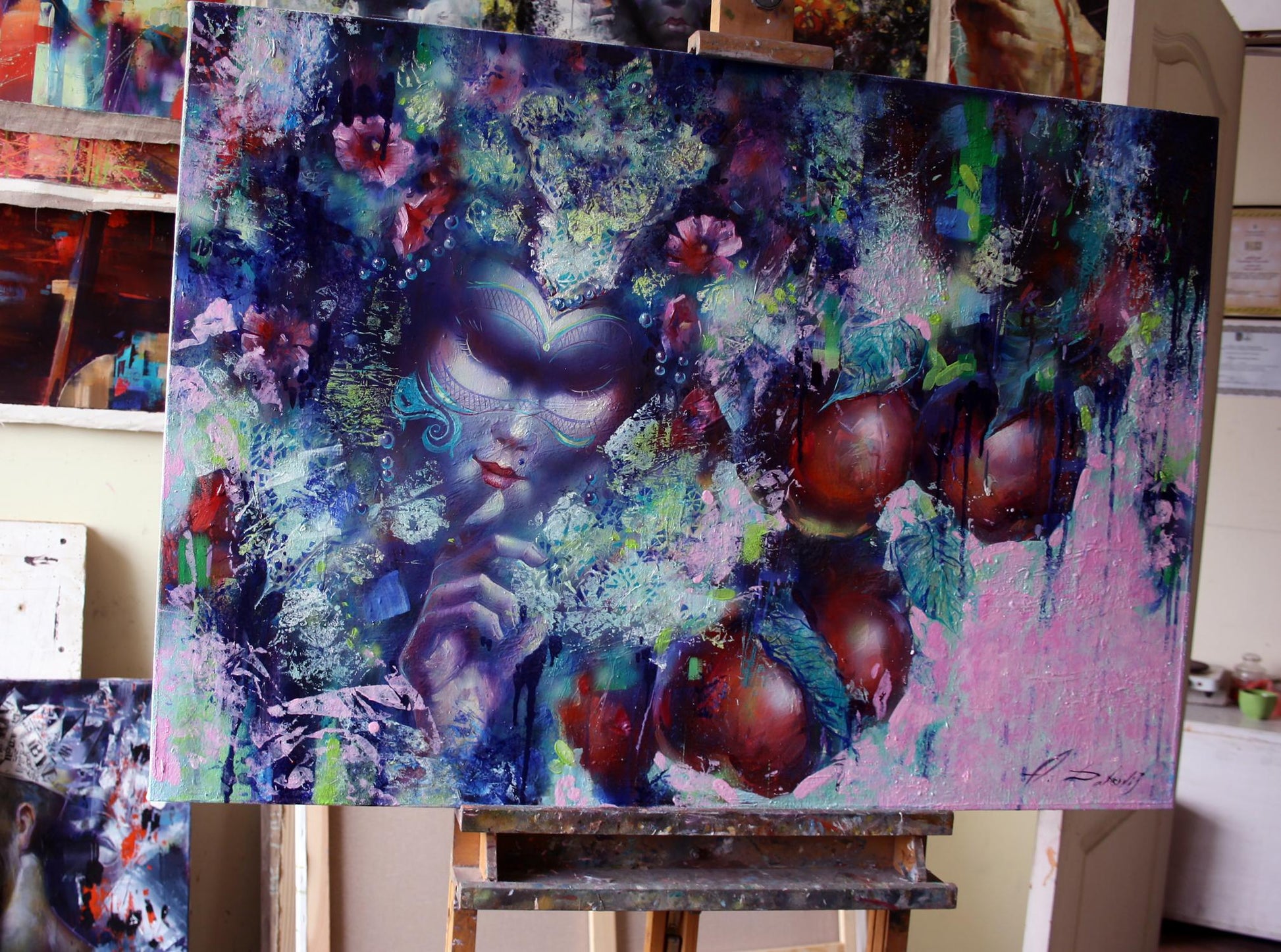 Oil painting Summer night by Alexander Dobrodiy: vibrant abstract woman
