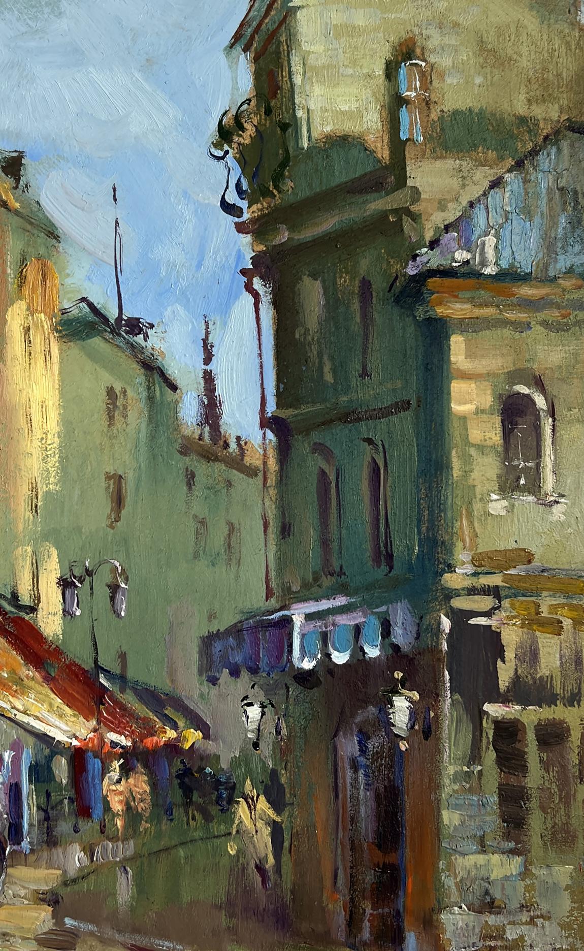 Oil painting Shadows of Old Venice by Yuriy Suprunchuk, vibrant street scene