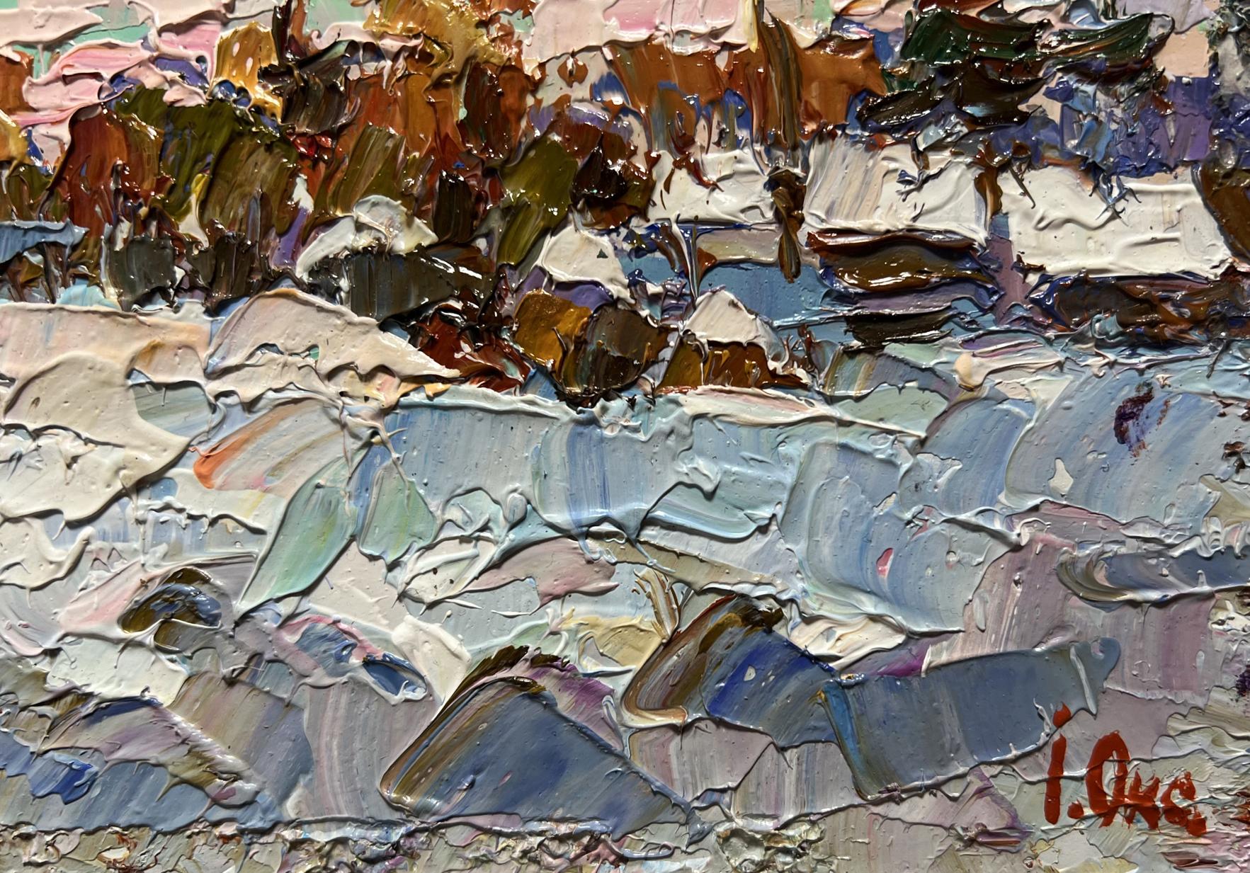 Oil painting After the night snow storm by Oksana Ivanyuk, abstract blue textured artwork