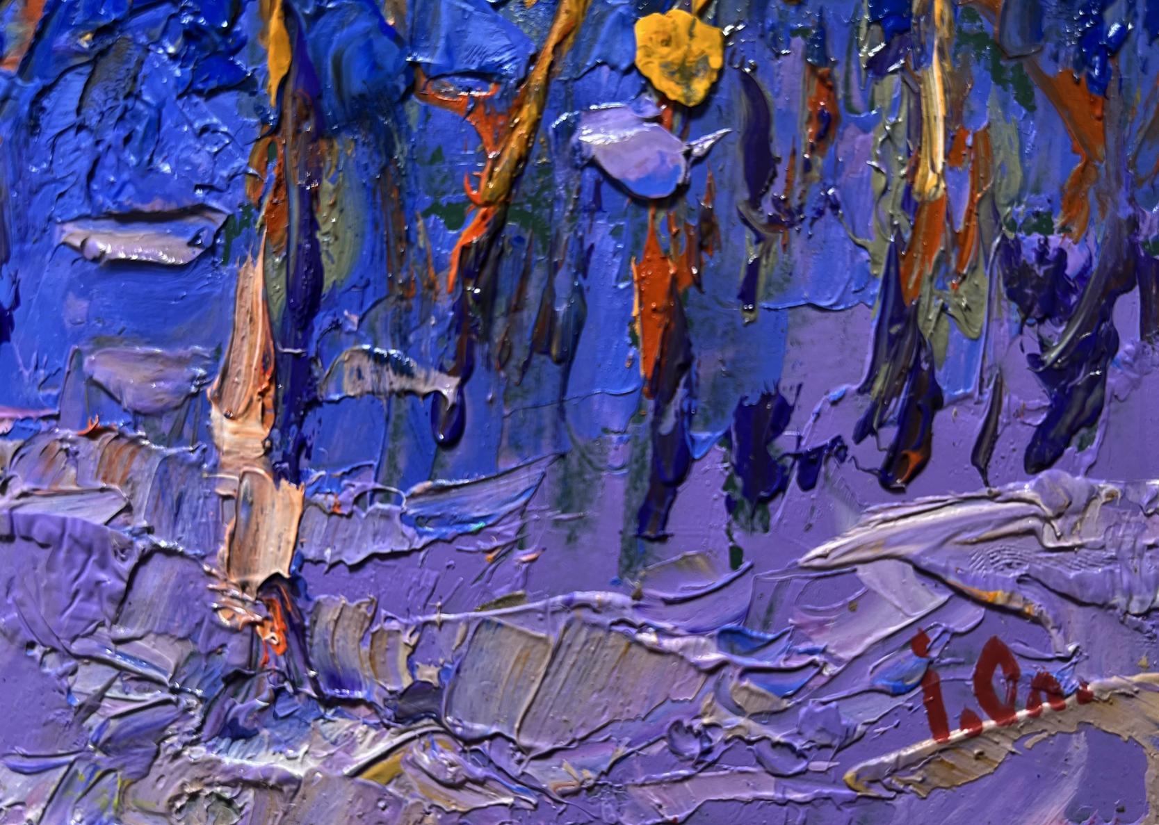 Vibrant blue purple Frosty evening in forest oil painting by Oleksiy Ivanyuk