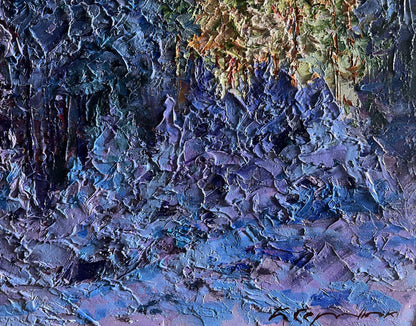 Oil painting Winter in the forest by Boris Serdyuk, textured impasto blues