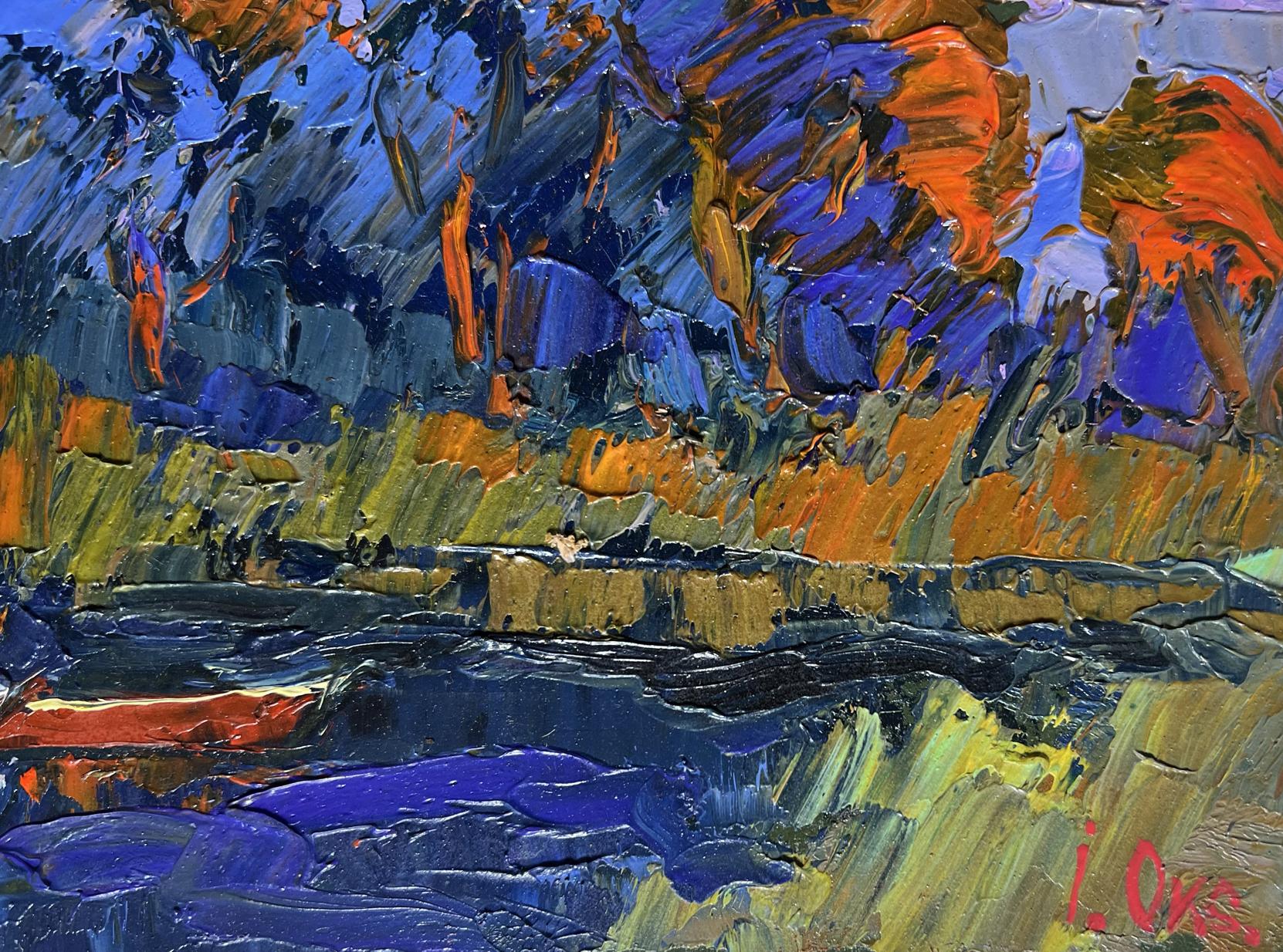 Vibrant impressionist oil painting Its cool by the river in the evening by Oksana Ivanyuk