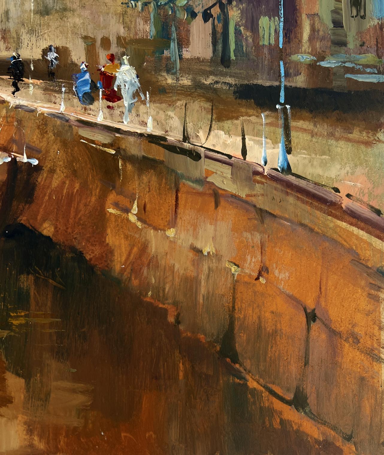 Oil painting of Venice romantic sunset by Yuriy Suprunchuk on textured stone wall