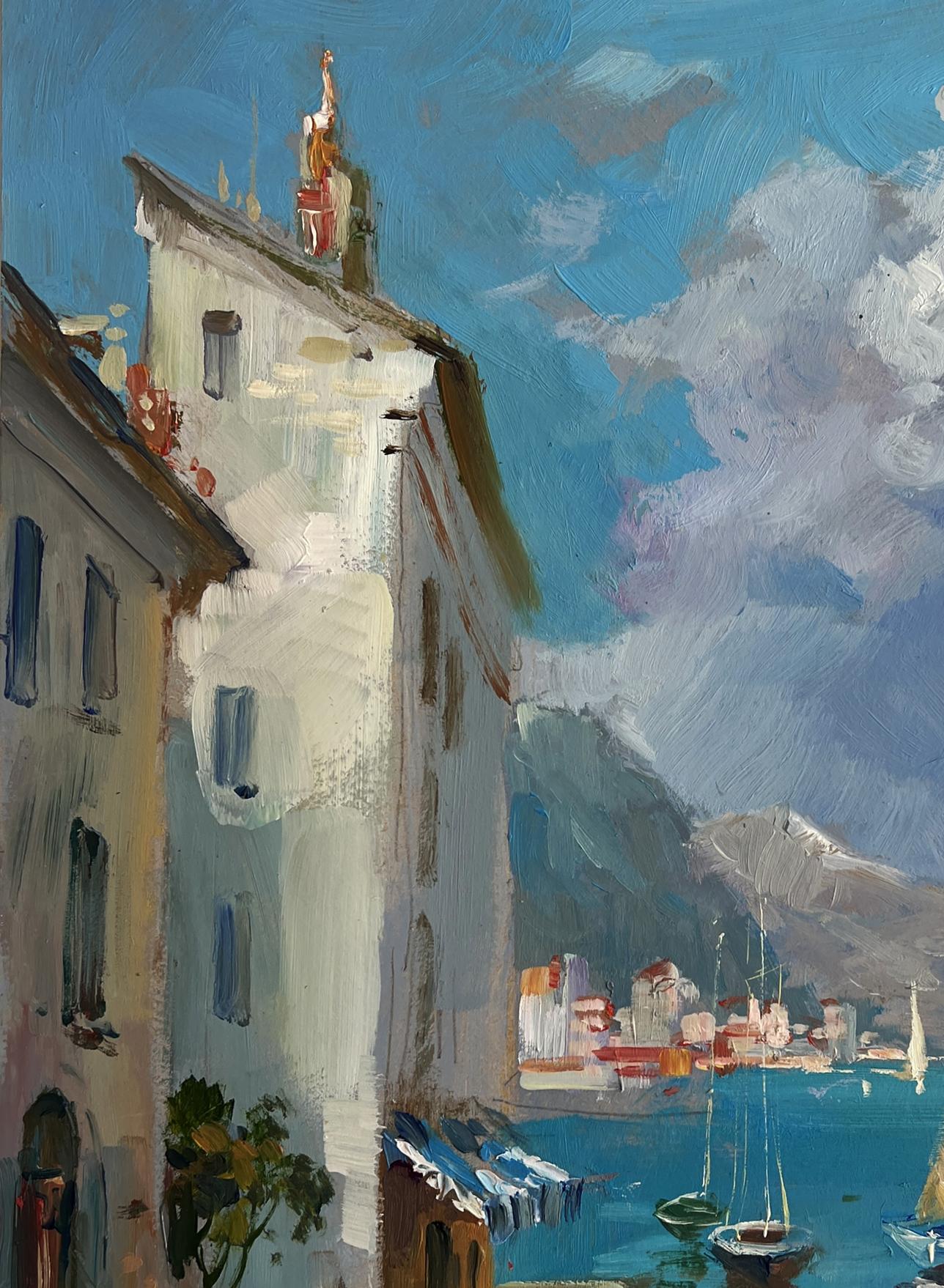 Oil painting Sunny days by the sea by Yuriy Suprunchuk coastal town scene