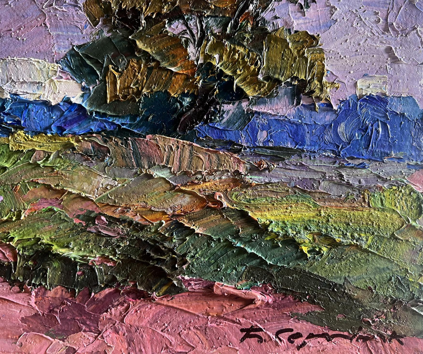 Oil painting September day in the field by Boris Serdyuk impasto landscape