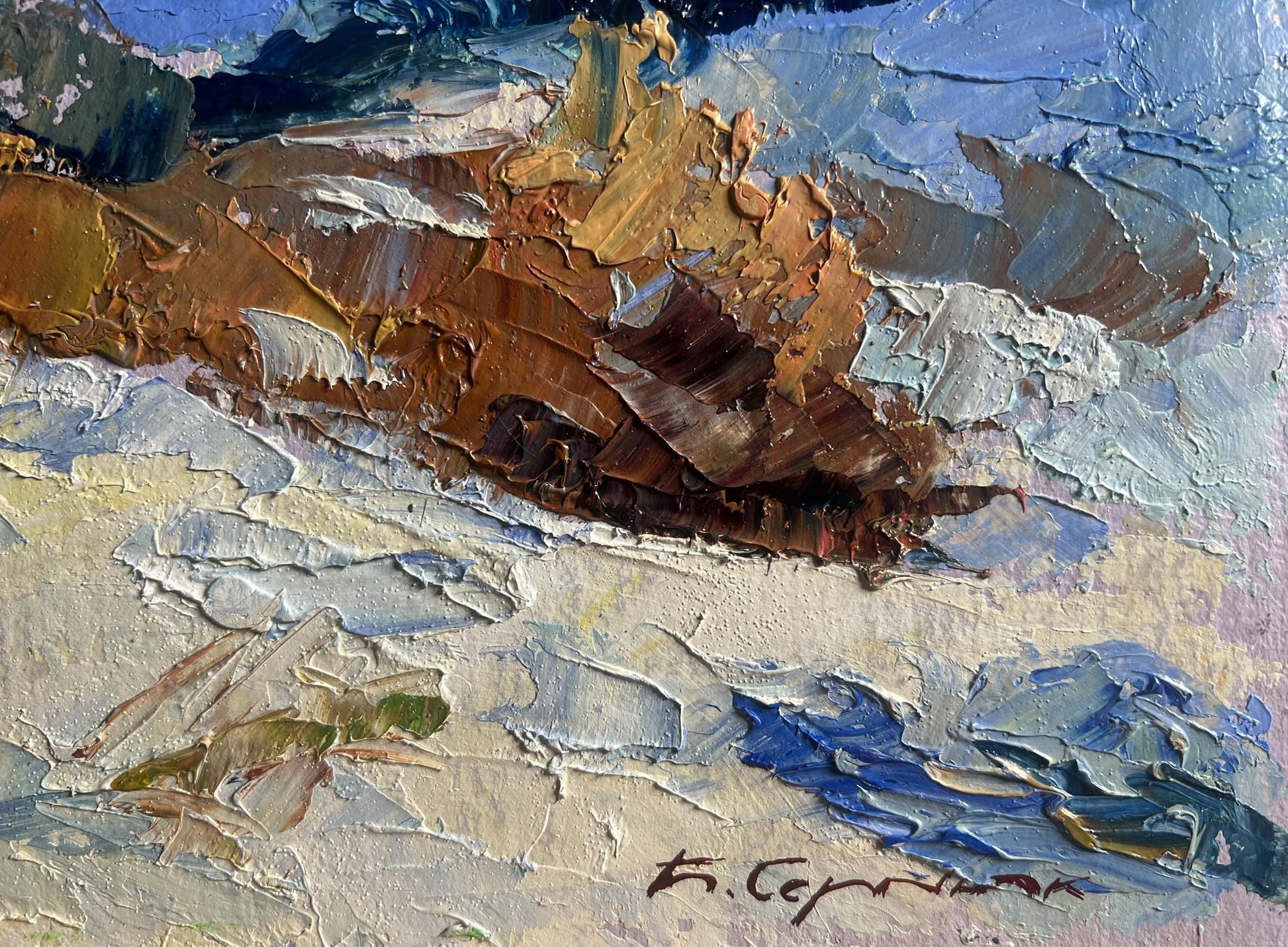 Impressionistic oil painting of winter mountains by Boris Serdyuk