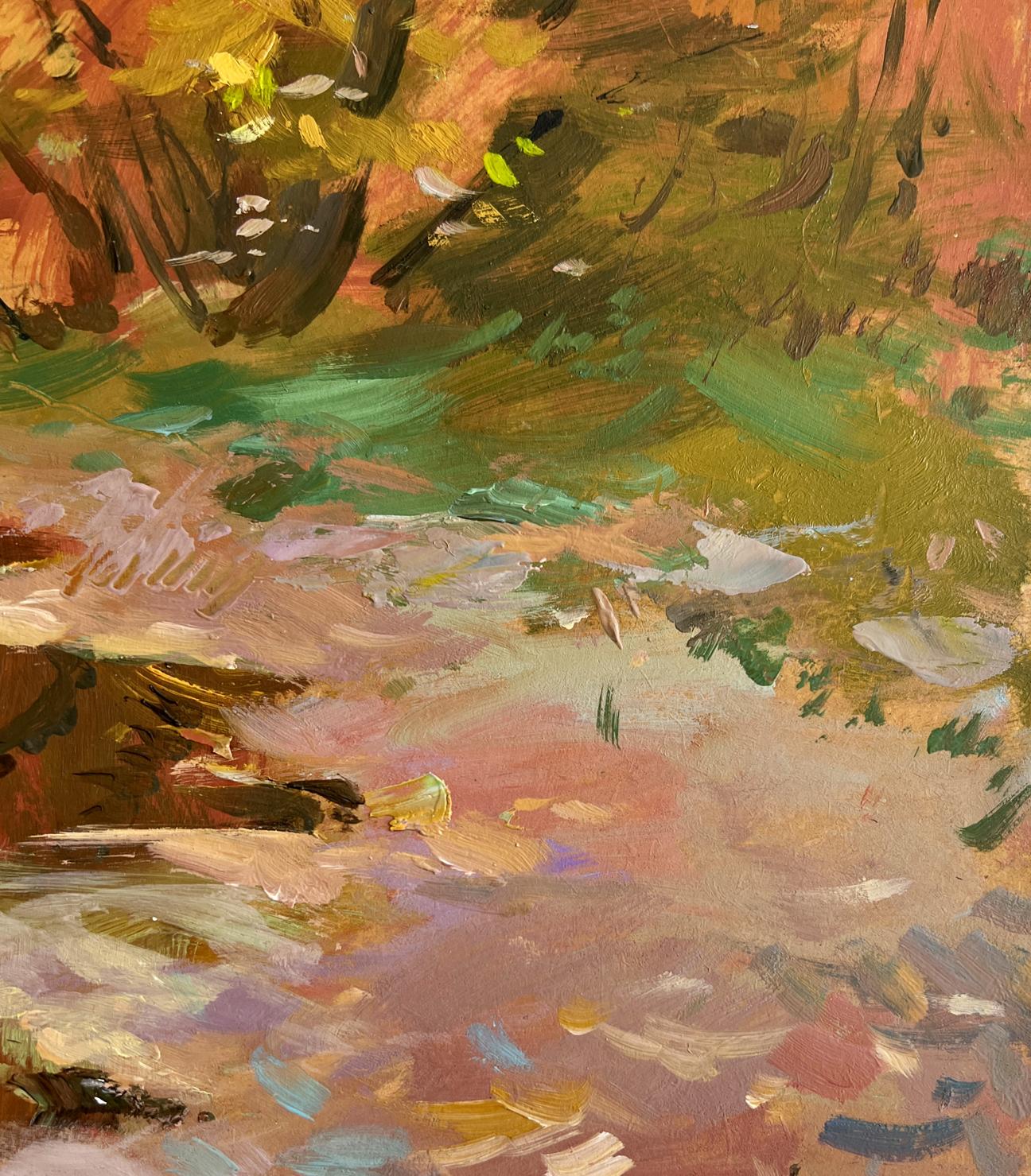 Abstract oil painting Whisper of autumn leaves by the river by Yuriy Suprunchuk
