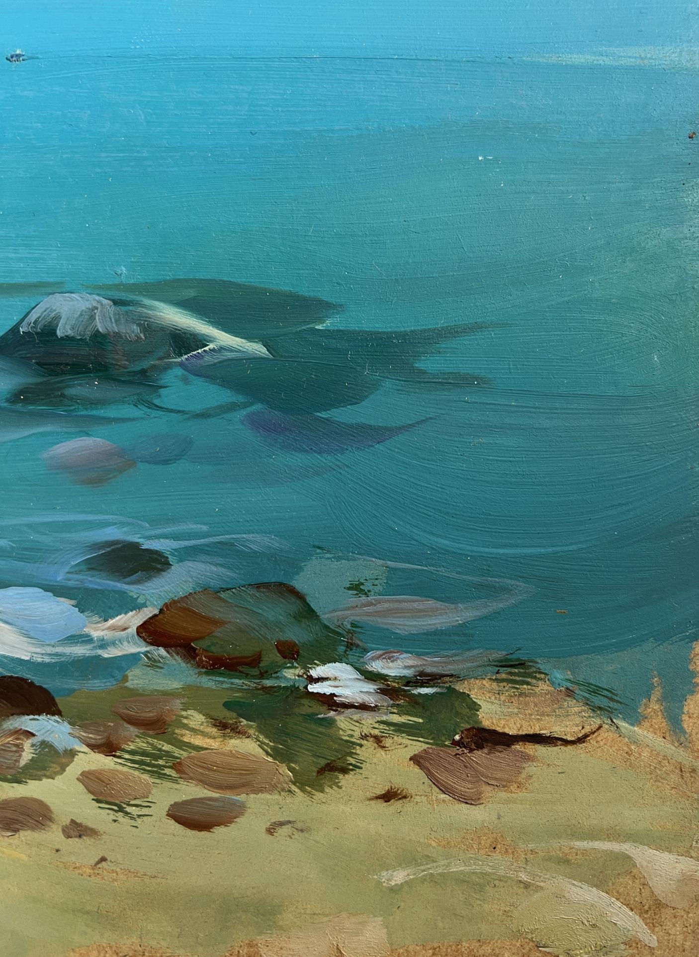 Oil painting Across the Sea Expanses by Yuriy Suprunchuk: tranquil turquoise shoreline
