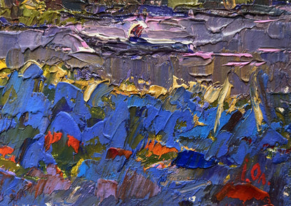 Oil painting In the evening by the lake and field by Oleksiy Ivanyuk