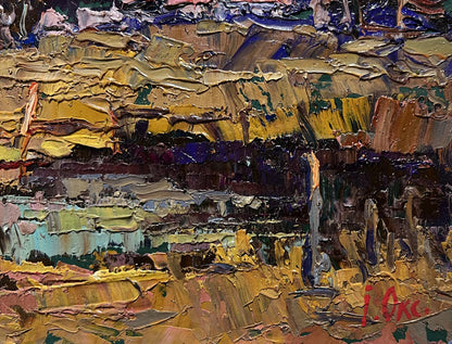 Impasto oil painting There is a pond near the village by Oksana Ivanyuk