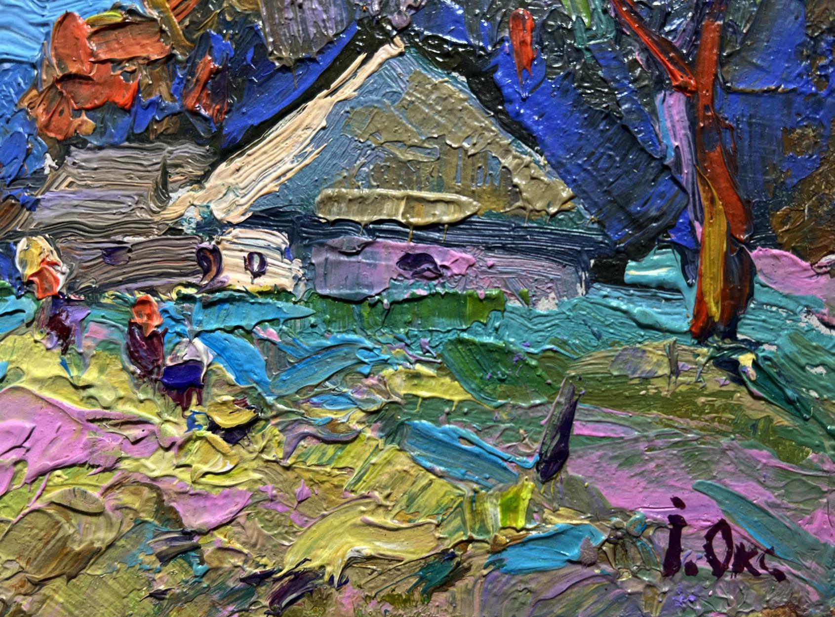 Vibrant impressionist oil painting Early morning in the village by Oksana Ivanyuk