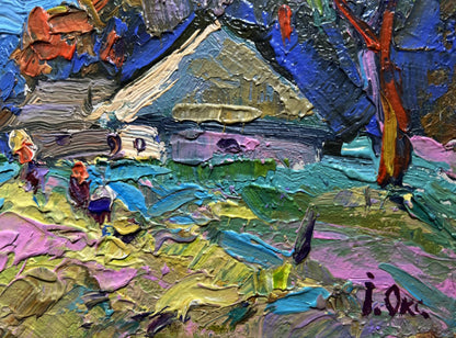Vibrant impressionist oil painting Early morning in the village by Oksana Ivanyuk