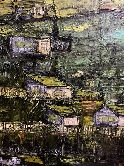 Oil painting City project by Serhiy Kovalev: abstract village on stilts