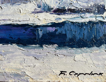 Oil painting Winter crystal by Boris Serdyuk, textured coastal scene