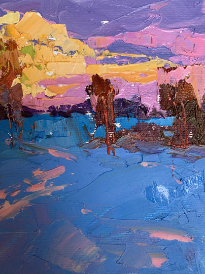 Vibrant impressionist oil painting In the Evening in the Cold by Oksana Ivanyuk