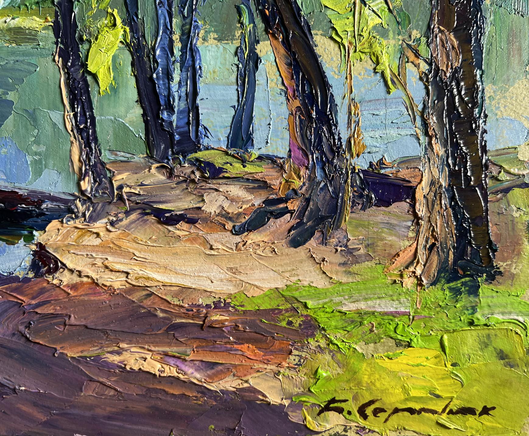 Impressionistic oil painting of secluded trees by Boris Serdyuk
