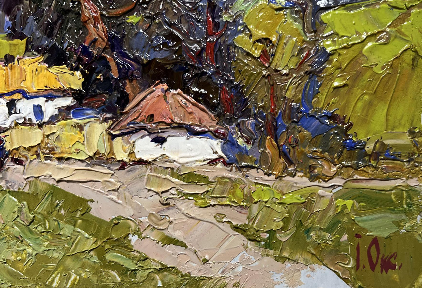 Oil painting of rustic village house by Oksana Ivanyuk