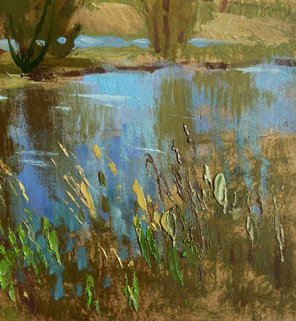 Impressionistic oil painting of tranquil pond by Yuriy Suprunchuk
