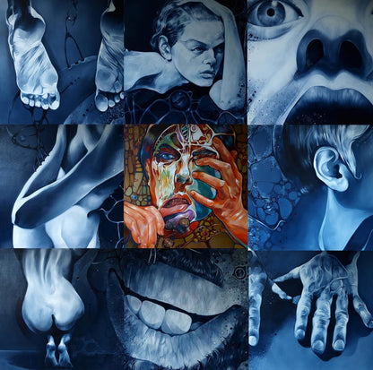 Vibrant mosaic portrait of strong arms face by Konsta G. Amelinn oil painting
