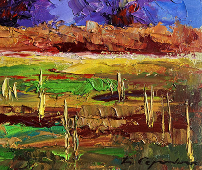 Oil painting September day in the field by Boris Serdyuk vibrant impasto landscape