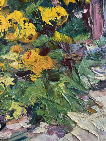 Oil painting Natures invitation by Alexander Cherednichenko, yellow green brushstrokes