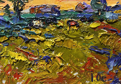 Vibrant impressionist oil painting The Day Passes with a Yellow Sunset by Oleksiy Ivanyuk