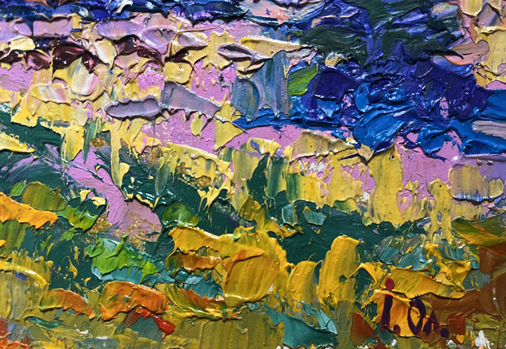 Vibrant impasto oil painting of village in shade of trees by Oleksiy Ivanyuk