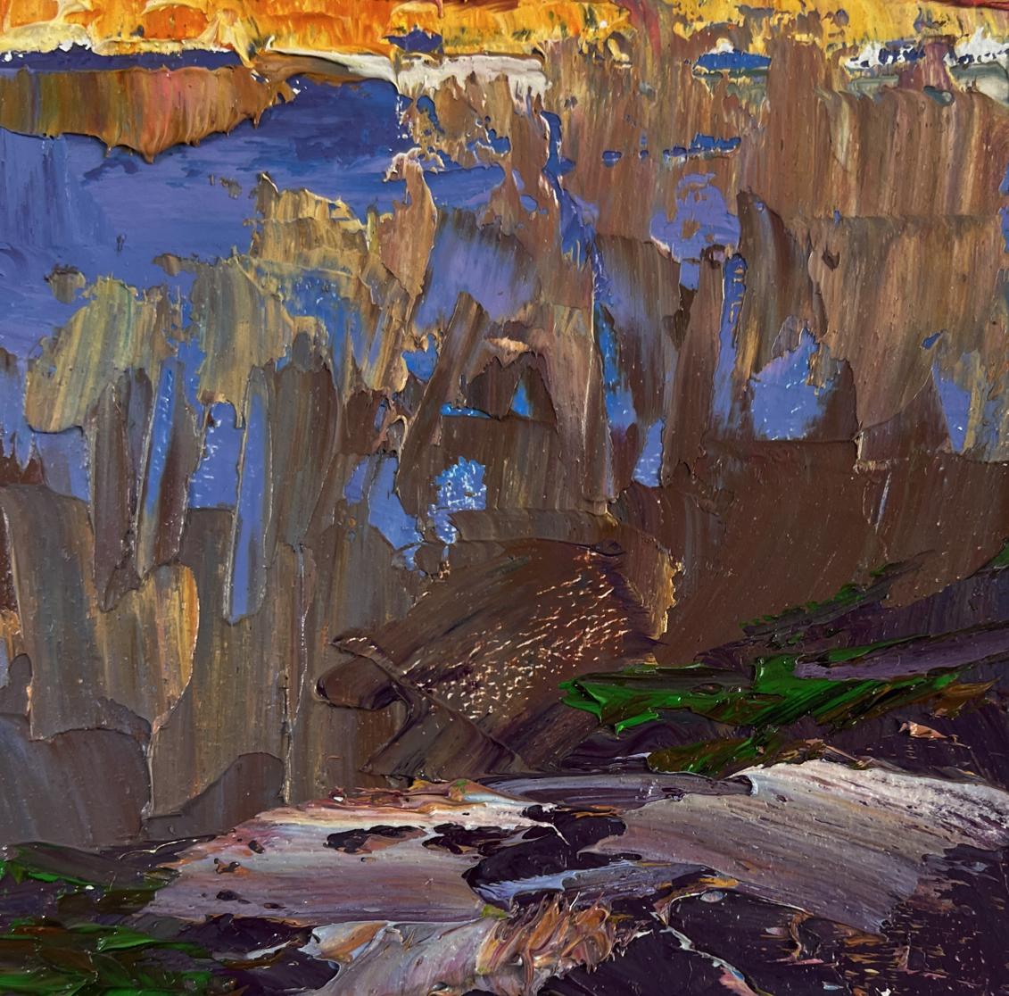 Oil painting Silent Cover by Boris Serdyuk: rugged cliffs in impasto
