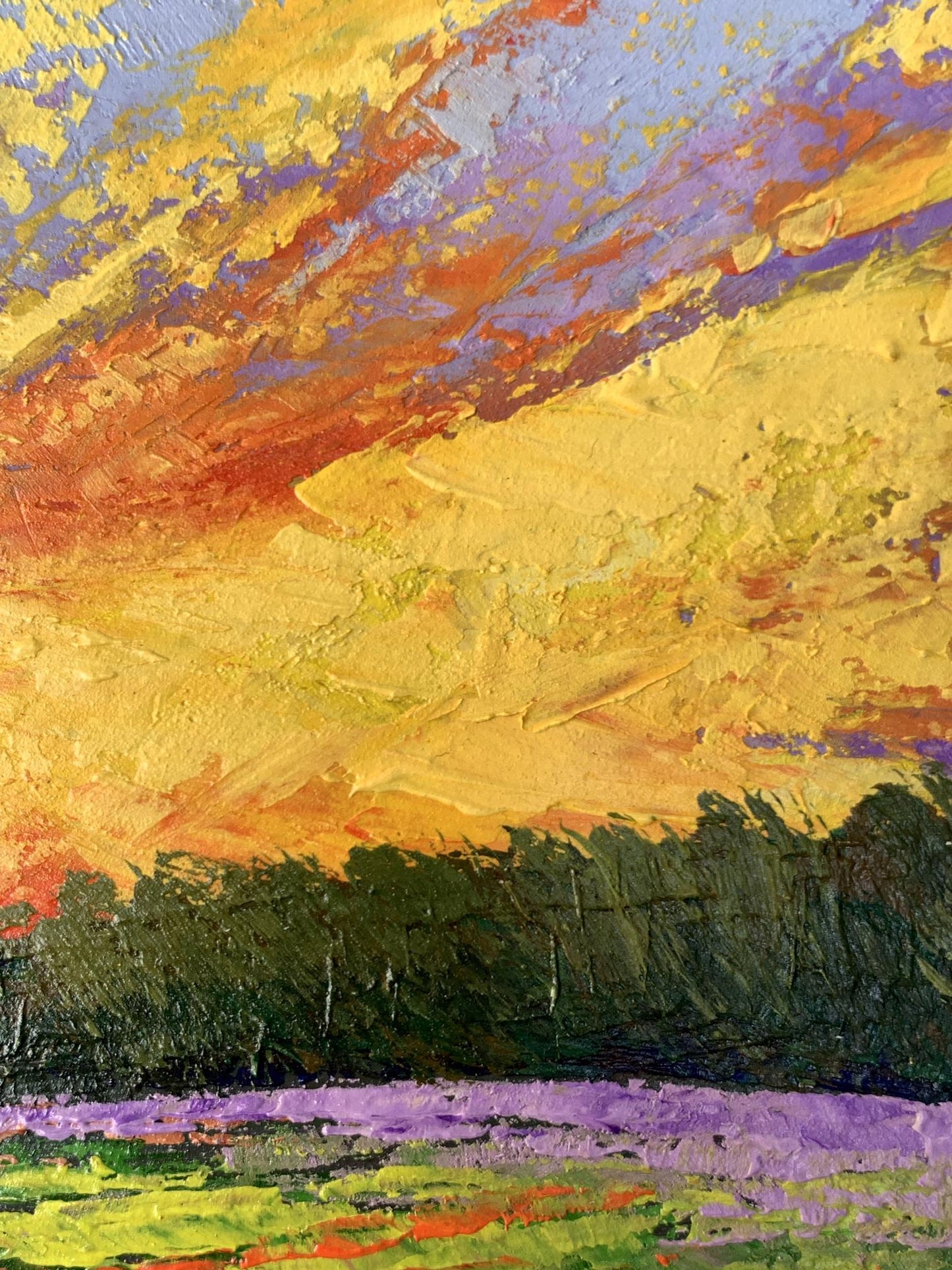 Vibrant impressionist oil painting Watching the sunset in the field V. Zadorozhnya