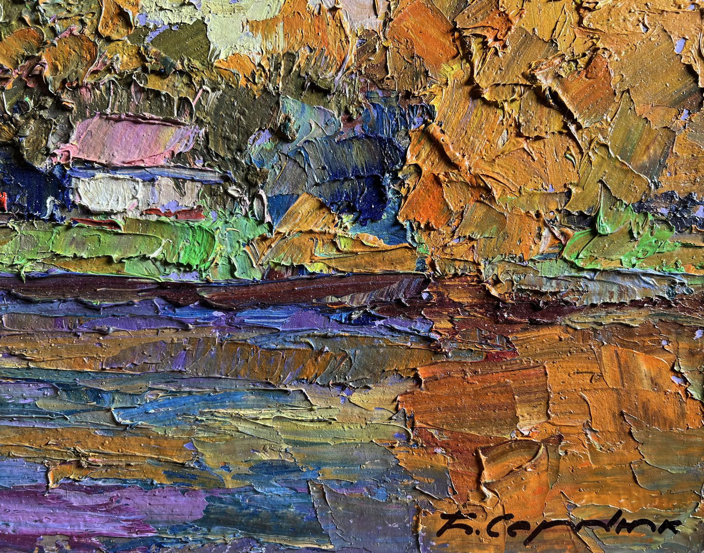 Impasto oil painting Overlooking the city by Boris Serdyuk with vibrant colors