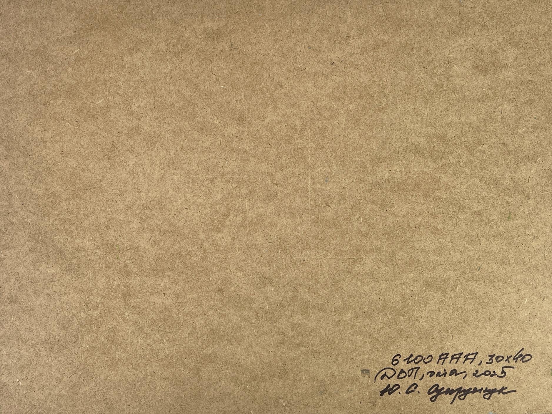 Back of Yuriy Suprunchuk city street oil painting with brown textured paper inscription