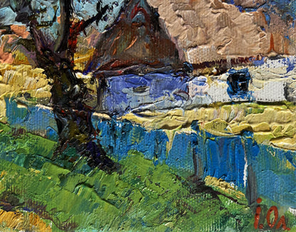 Oil painting Country summer morning by Oleksiy Ivanyuk with tree and hills
