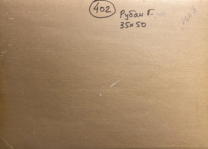 Back of Oil painting School Grigoriy Ruban canvas with 402, pydan f. signature, 35x50