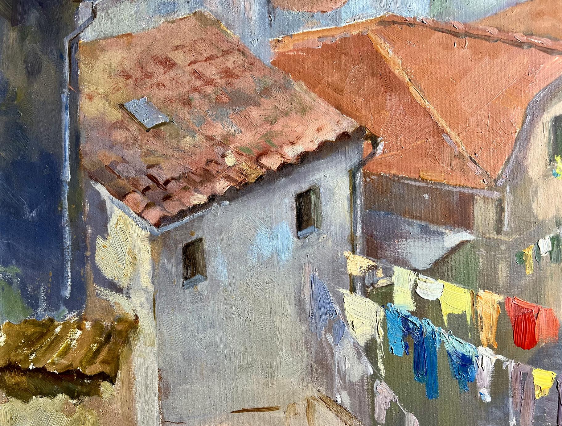 Terracotta-tiled roof with vent in Tatyana Derdey Streets of the town oil painting