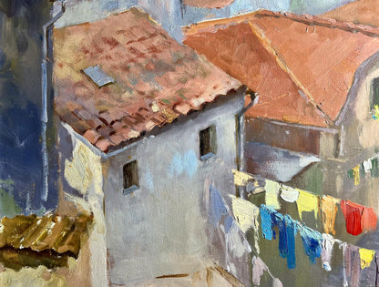 Terracotta-tiled roof with vent in Tatyana Derdey Streets of the town oil painting