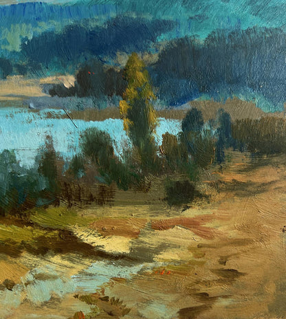 Oil painting River in green embrace by Yuriy Suprunchuk textured landscape