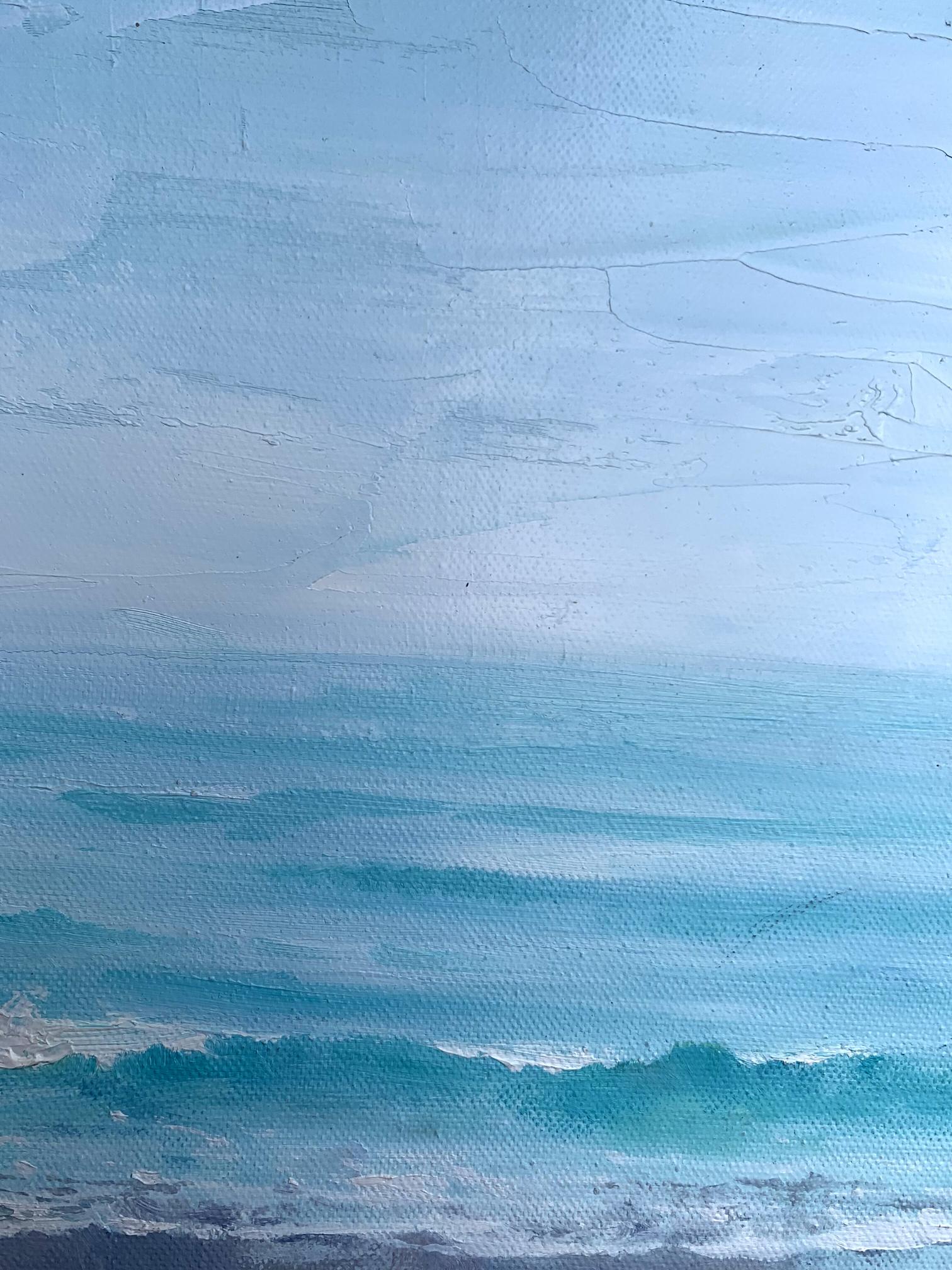 Oil painting Warm sea by Tatyana Derdey textured ocean waves in blue