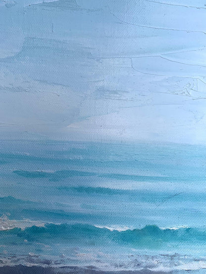 Oil painting Warm sea by Tatyana Derdey textured ocean waves in blue