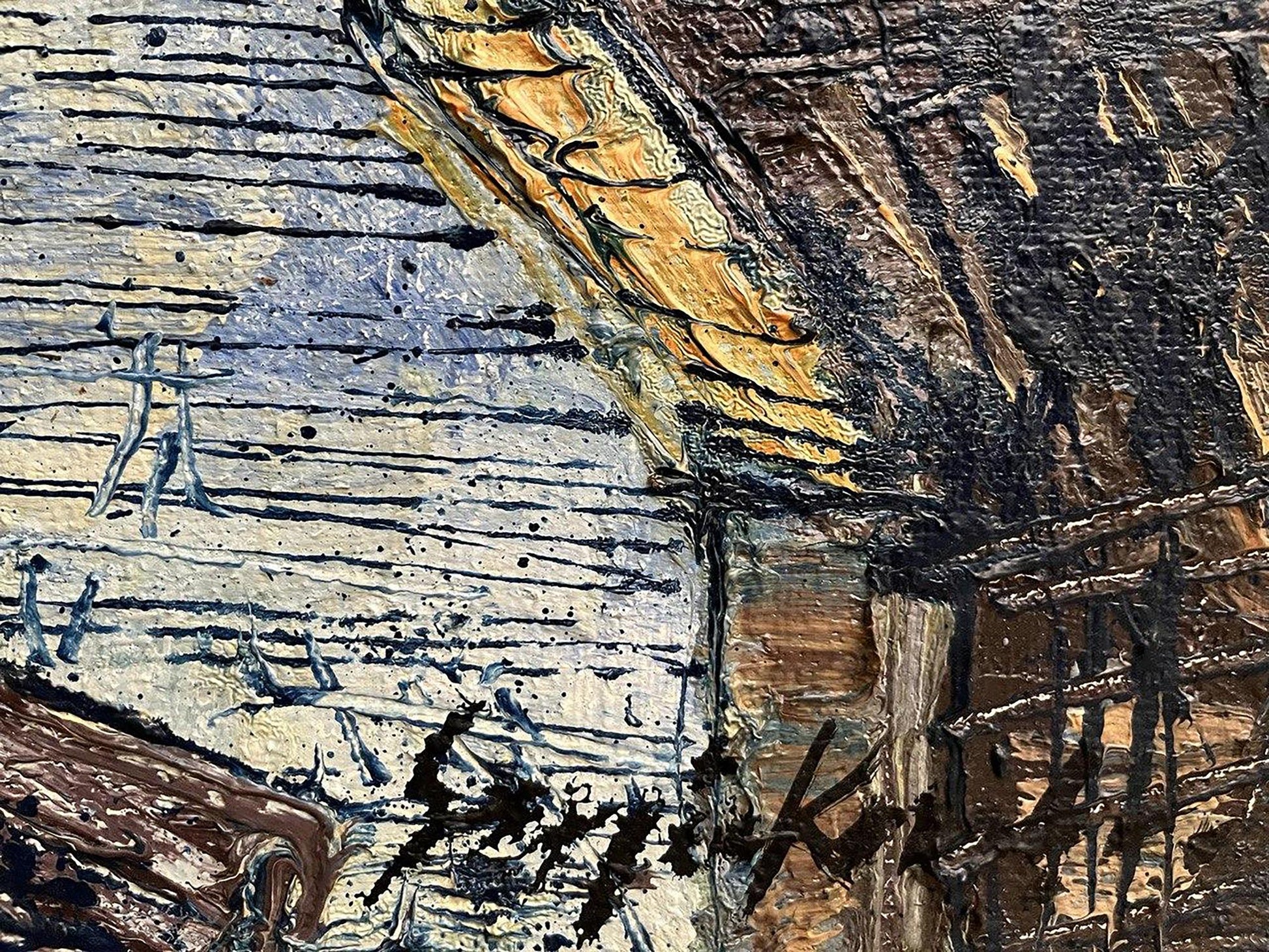 Oil painting Above the City by Serhiy Kovalev, textured impasto in earthy tones
