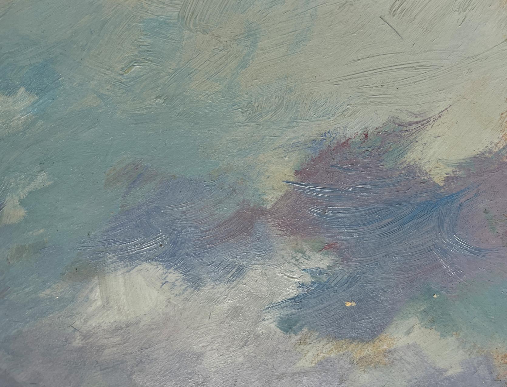 Oil painting of grey clouds by Yuriy Suprunchuk in muted blue, gray, purple