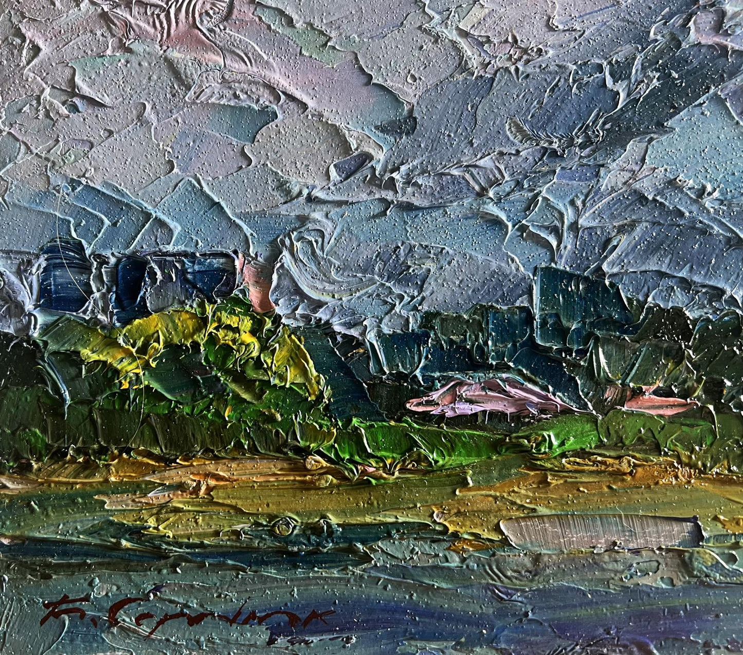 Oil painting Before the Rain by Boris Serdyuk, textured impasto landscape
