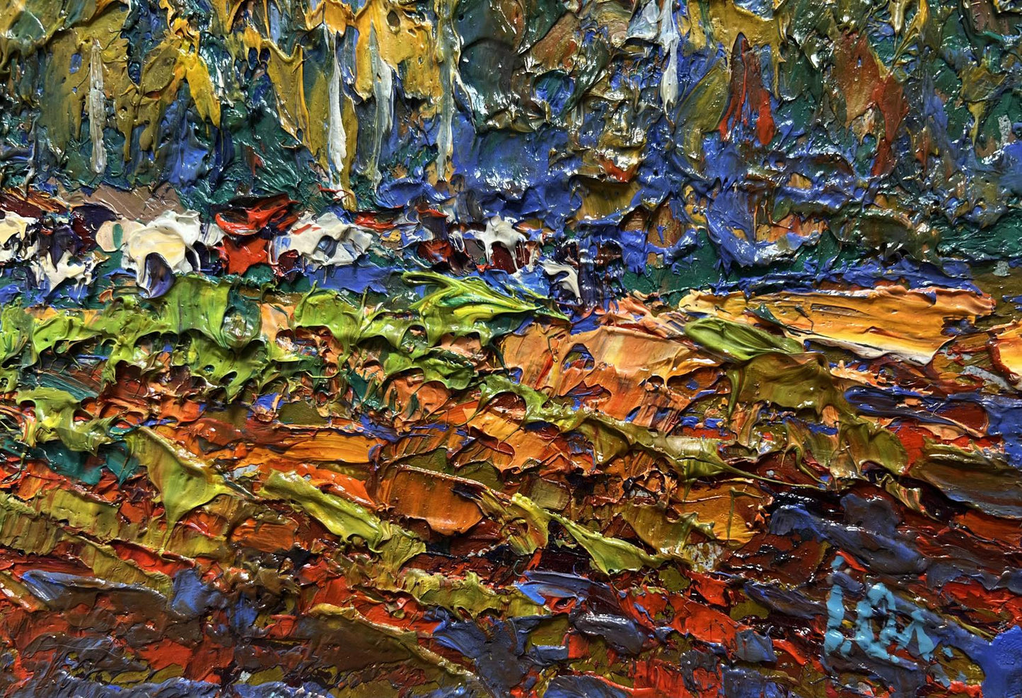 Vibrant impasto oil painting of autumn yellow forest by Oleksiy Ivanyuk