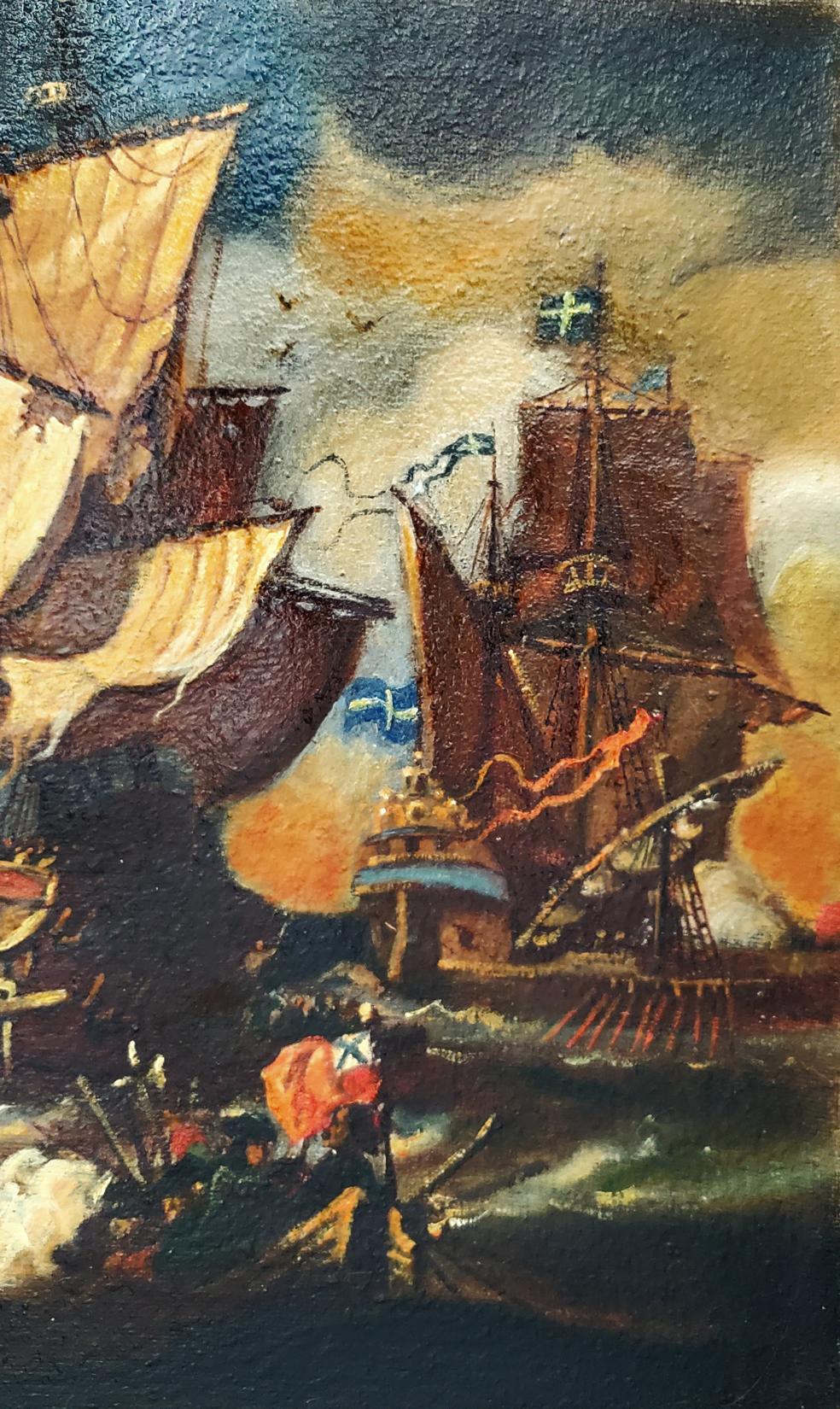 Daniil Litvinov oil painting of two galleons in stormy sea battle