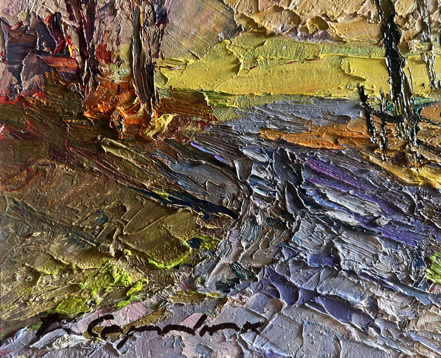 Oil painting March days in the field by Boris Serdyuk impasto textured